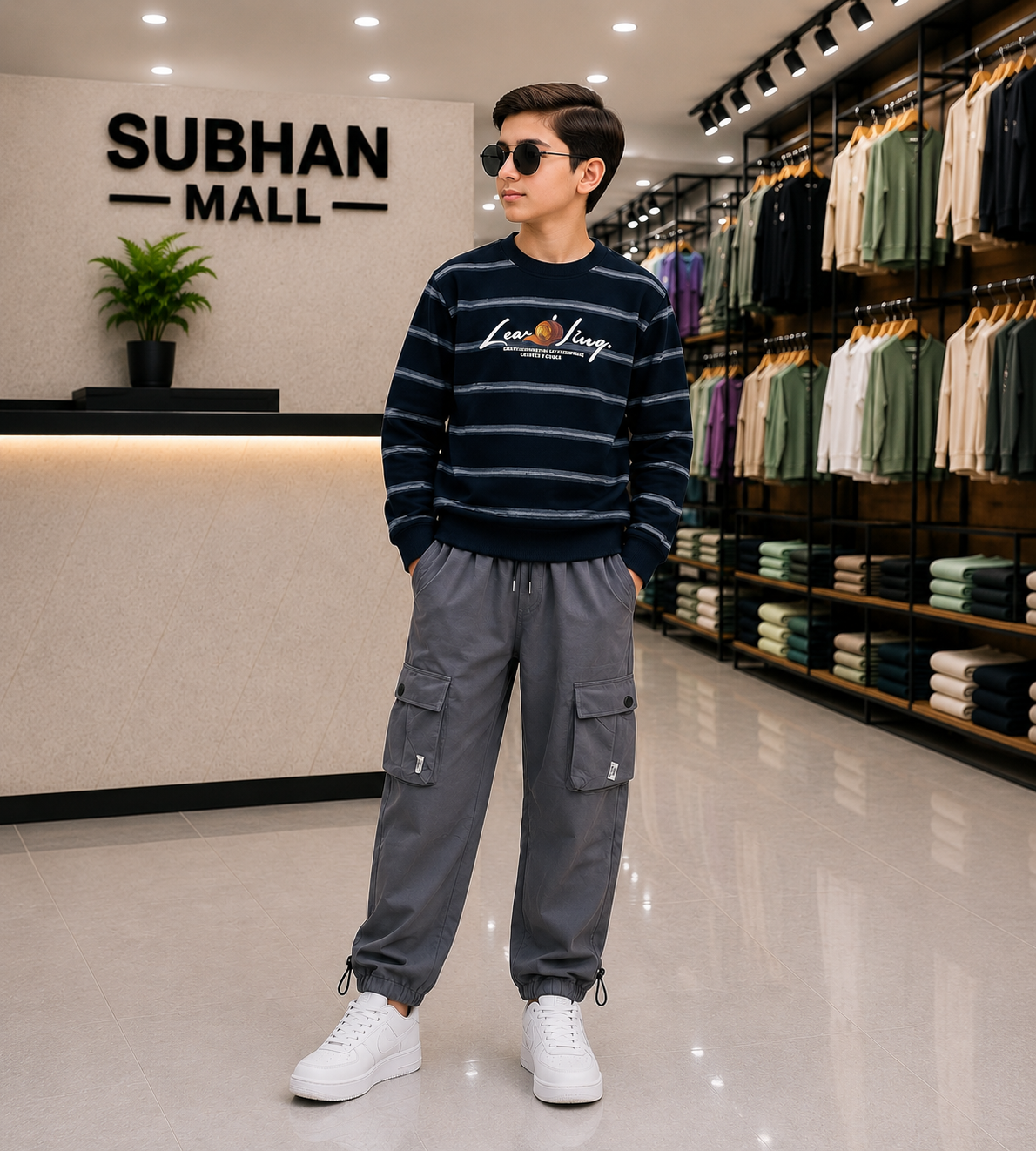 Boys Printed Sweatshirt with Stylish Cargo Pants – Modern Casual Winter Dress