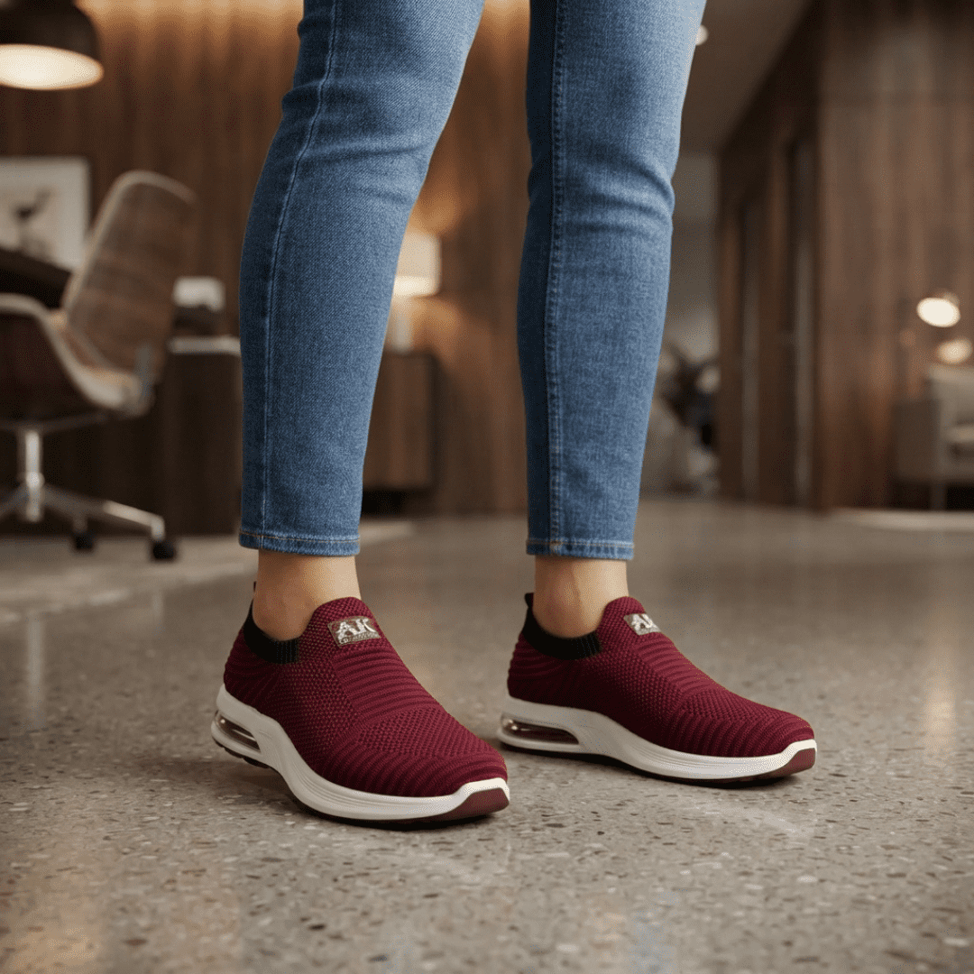 Maroon Air Cushion Casual Sneakers for Women