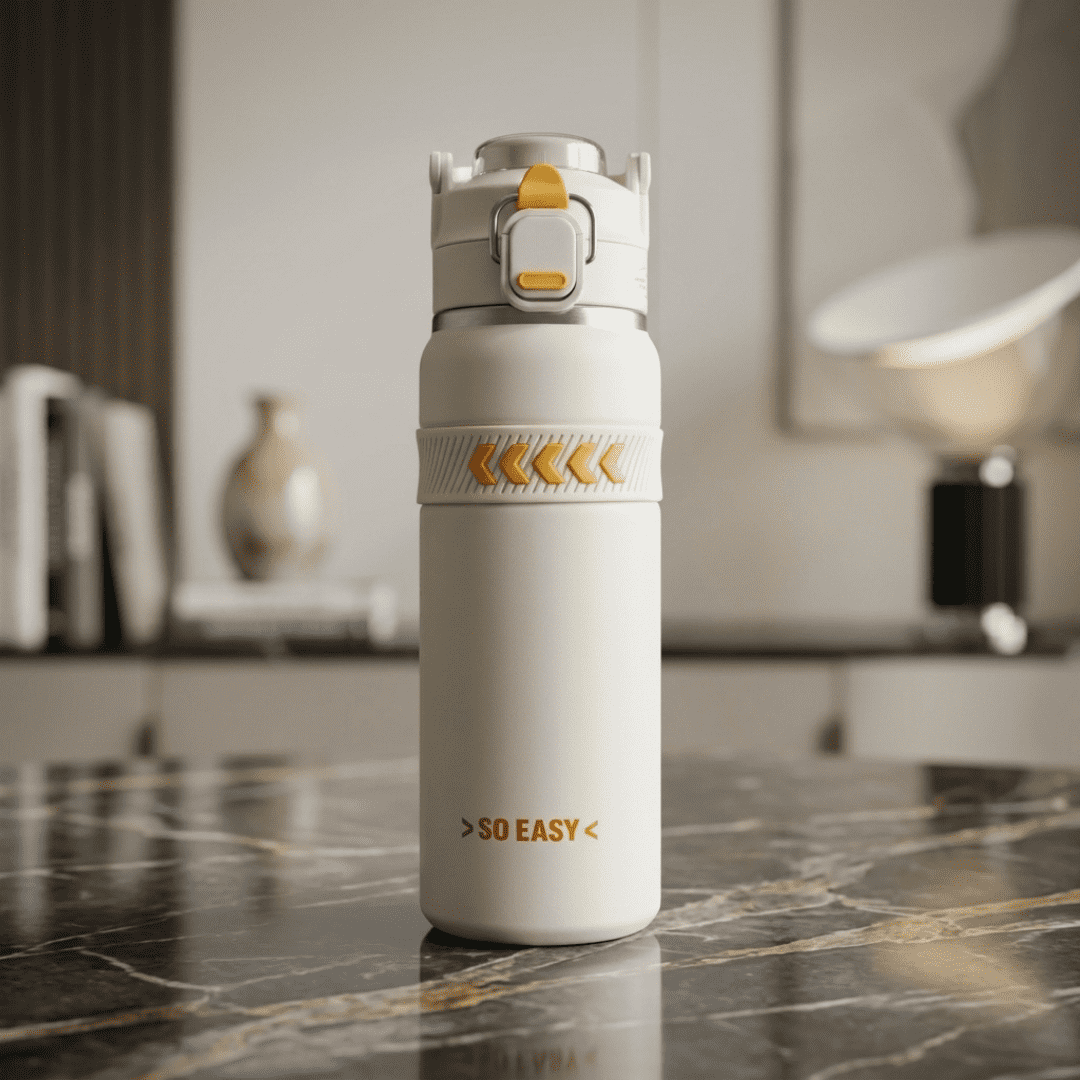 Premium Cream Stainless Steel Insulated Water Bottle with Leak-Proof Lid