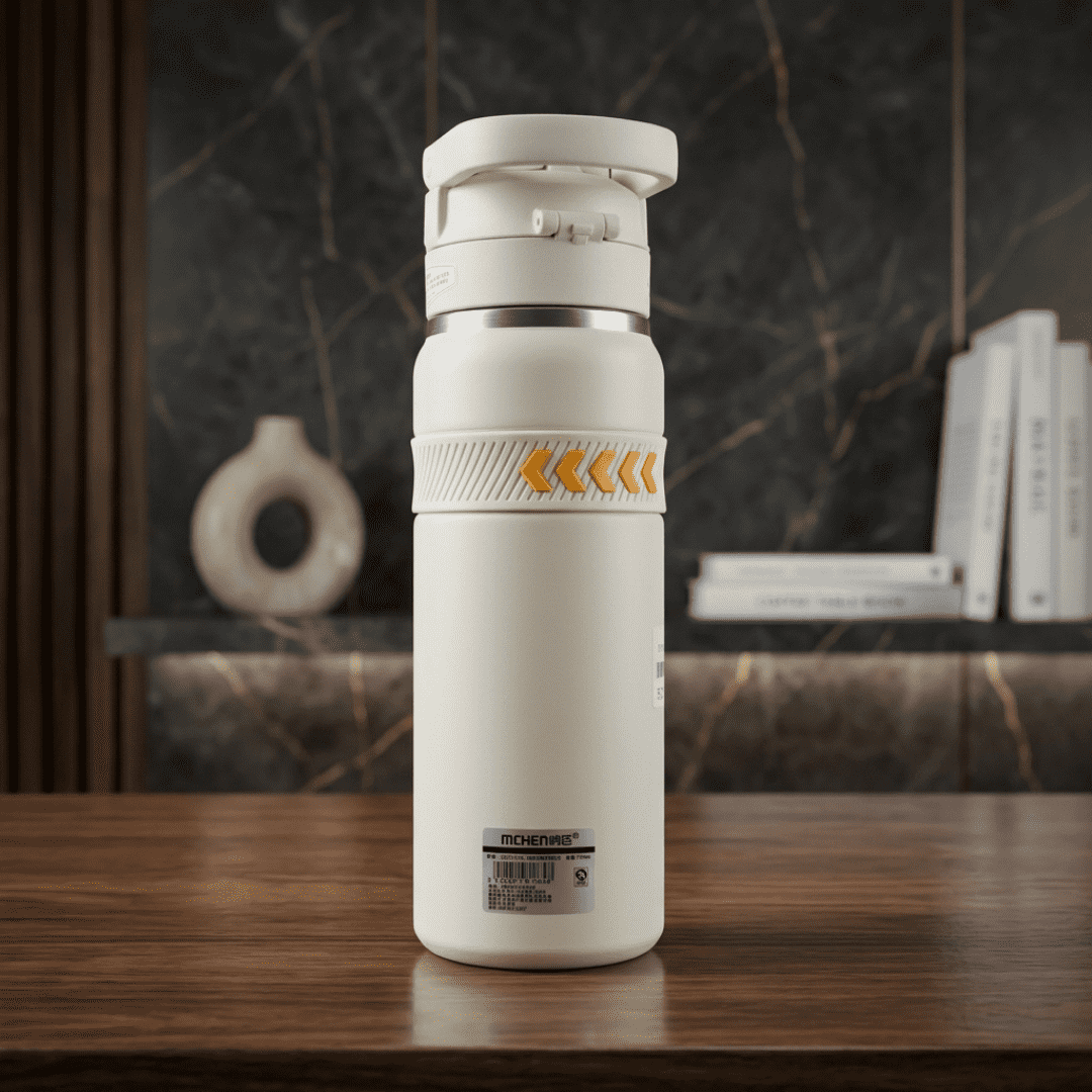 Premium Cream Stainless Steel Insulated Water Bottle with Leak-Proof Lid