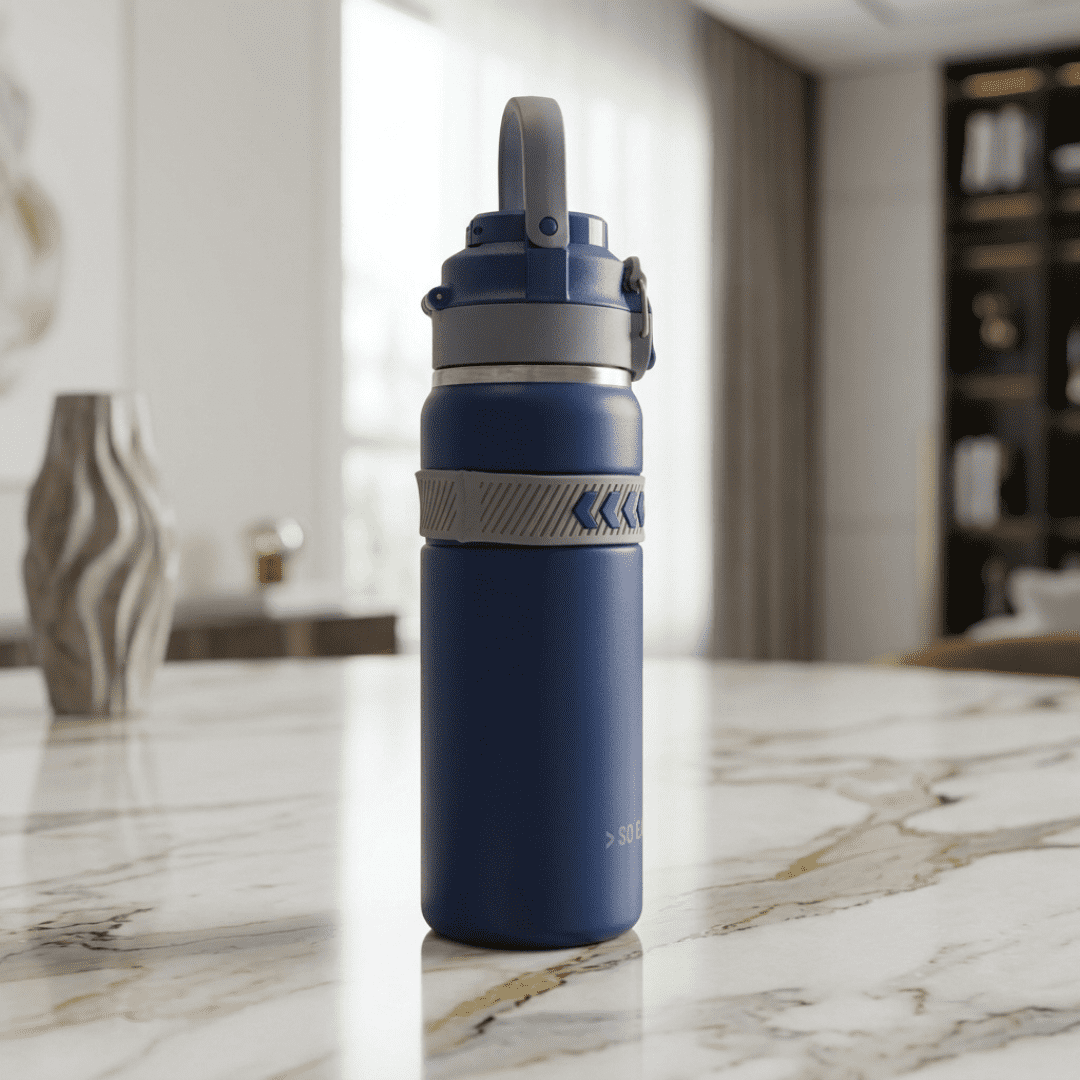 Premium Blue Stainless Steel Insulated Water Bottle with Straw