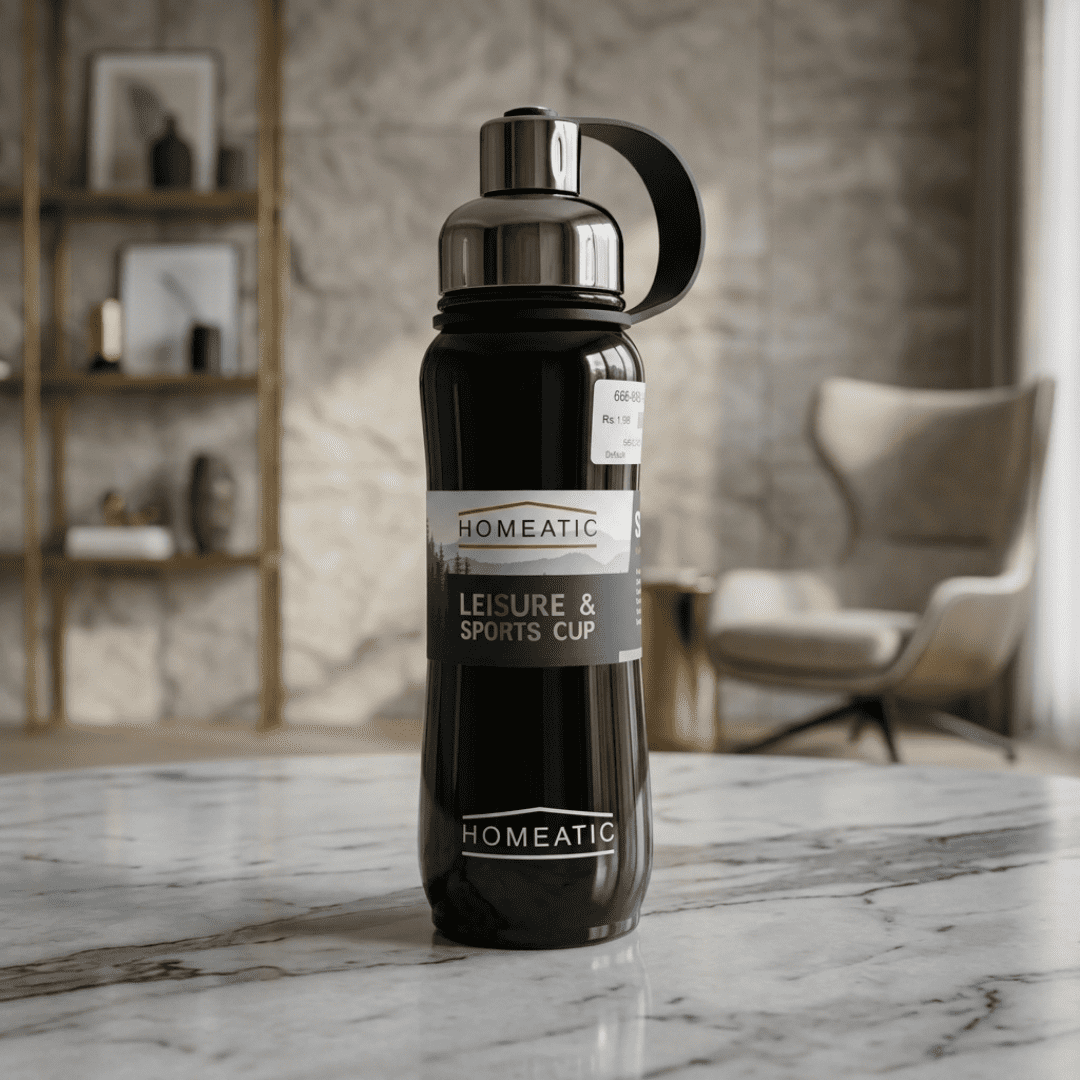 Homeatic Premium Black 304 Stainless Steel Water Bottle with Carry Handle