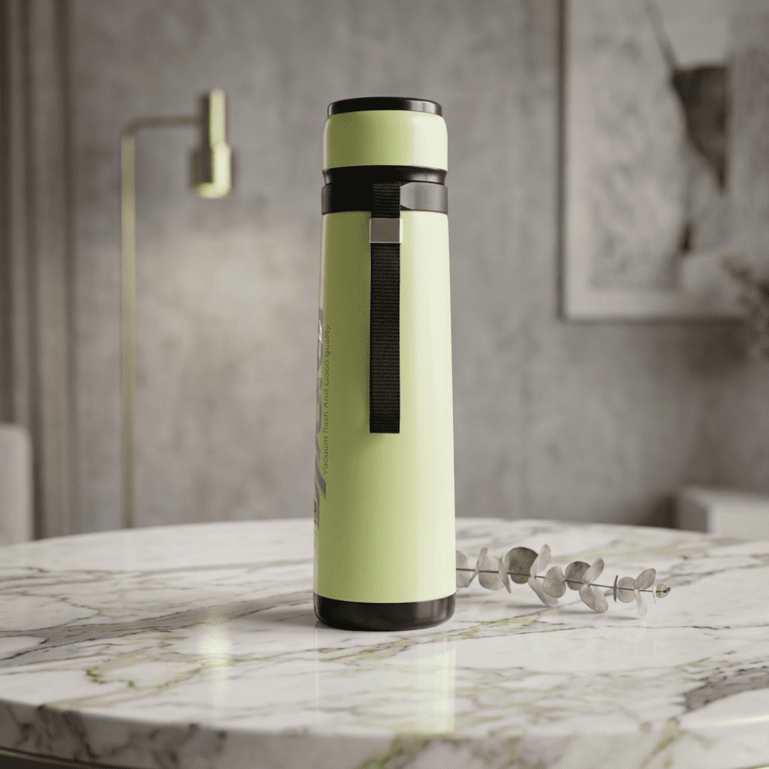 Premium Green Stainless Steel Vacuum Water Bottle with Carry Strap