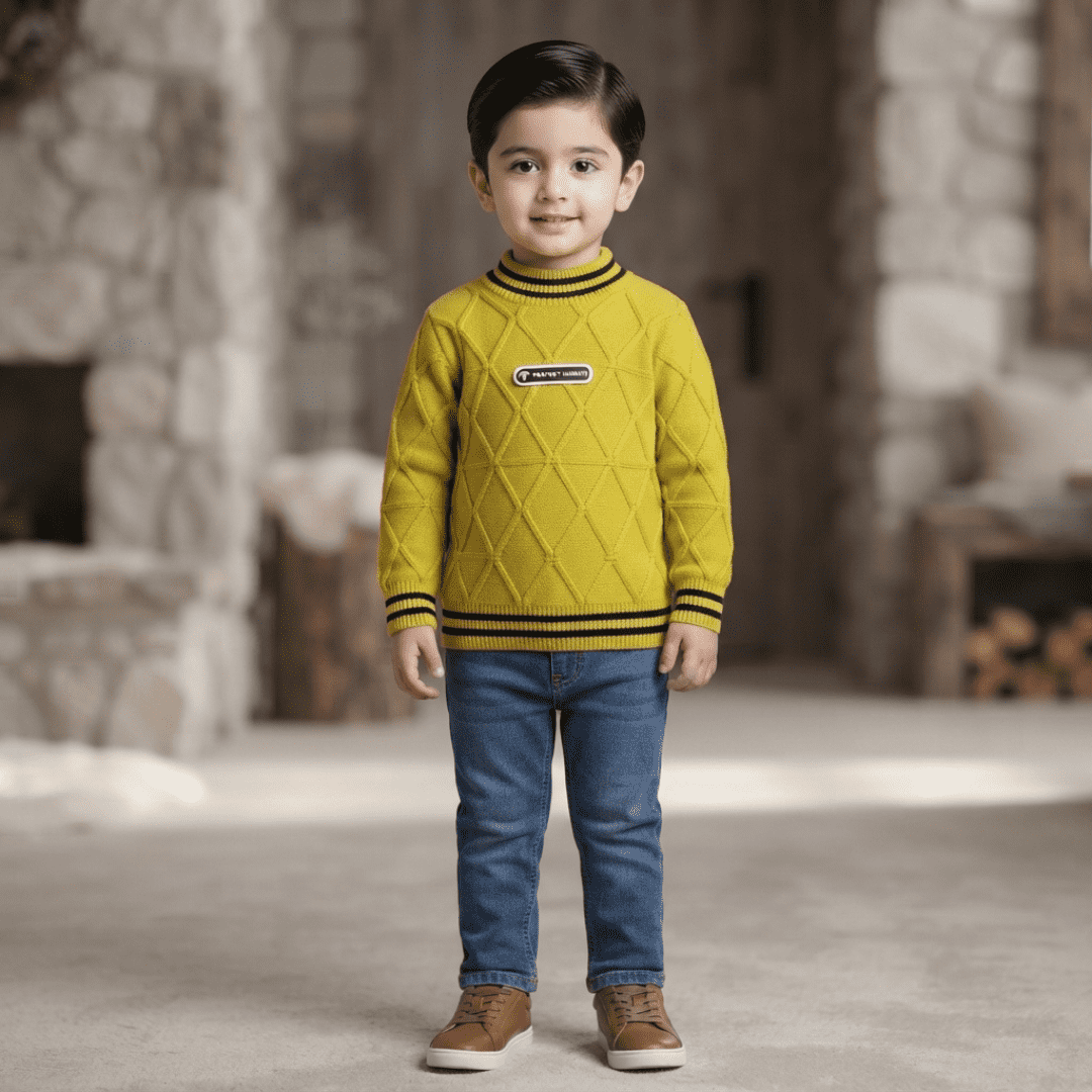 Mustard Yellow Diamond Pattern Sweater for Boys