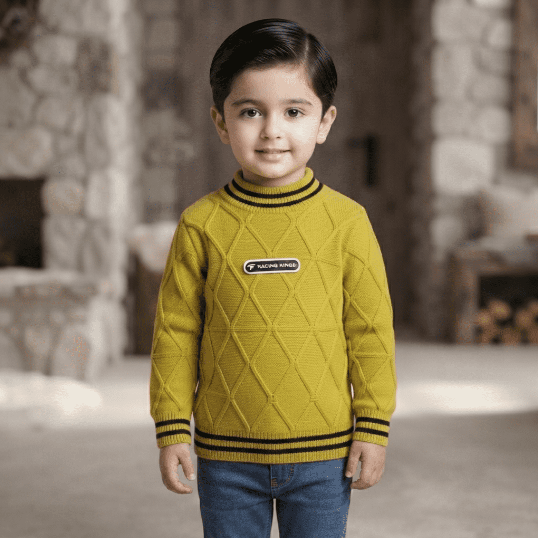 Mustard Yellow Diamond Pattern Sweater for Boys