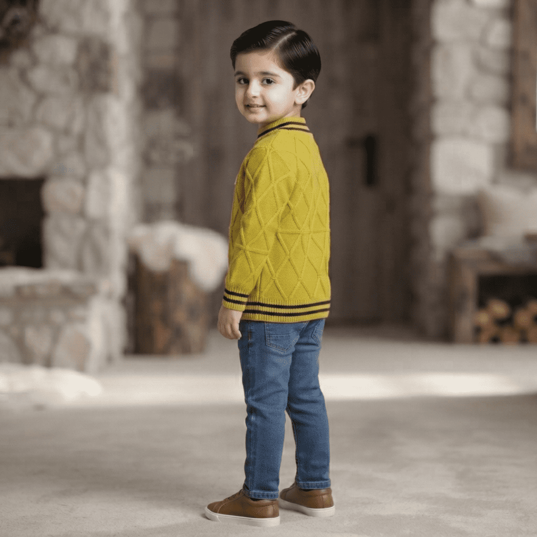 Mustard Yellow Diamond Pattern Sweater for Boys