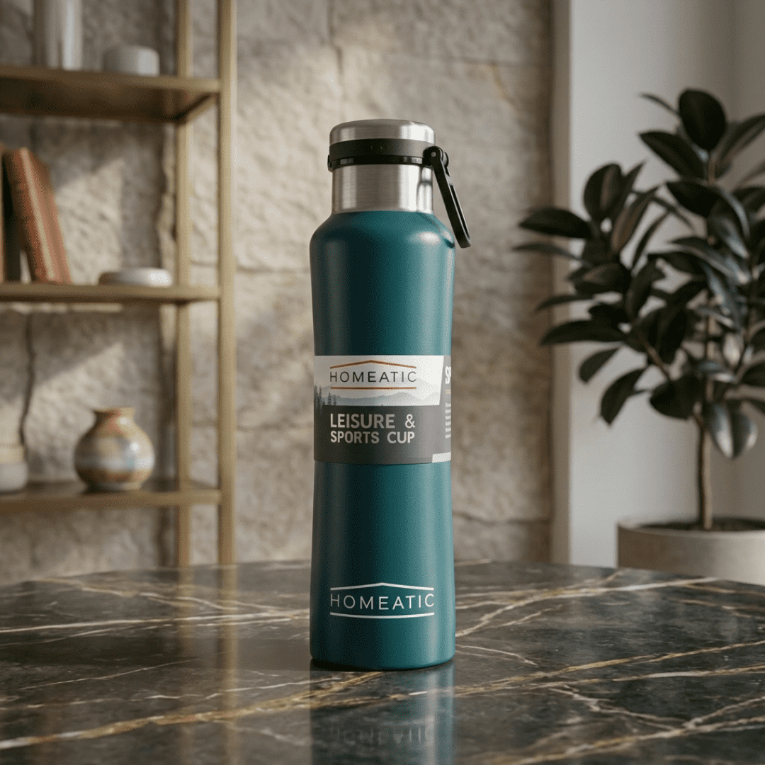 Premium Teal Stainless Steel Water Bottle – Leisure & Sports Cup with Carry Strap