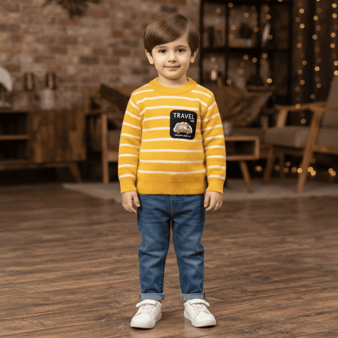 Mustard Yellow Striped Sweater for Boys