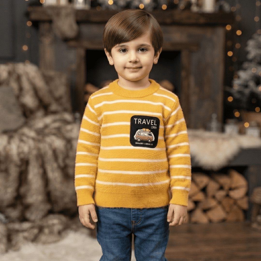 Mustard Yellow Striped Sweater for Boys