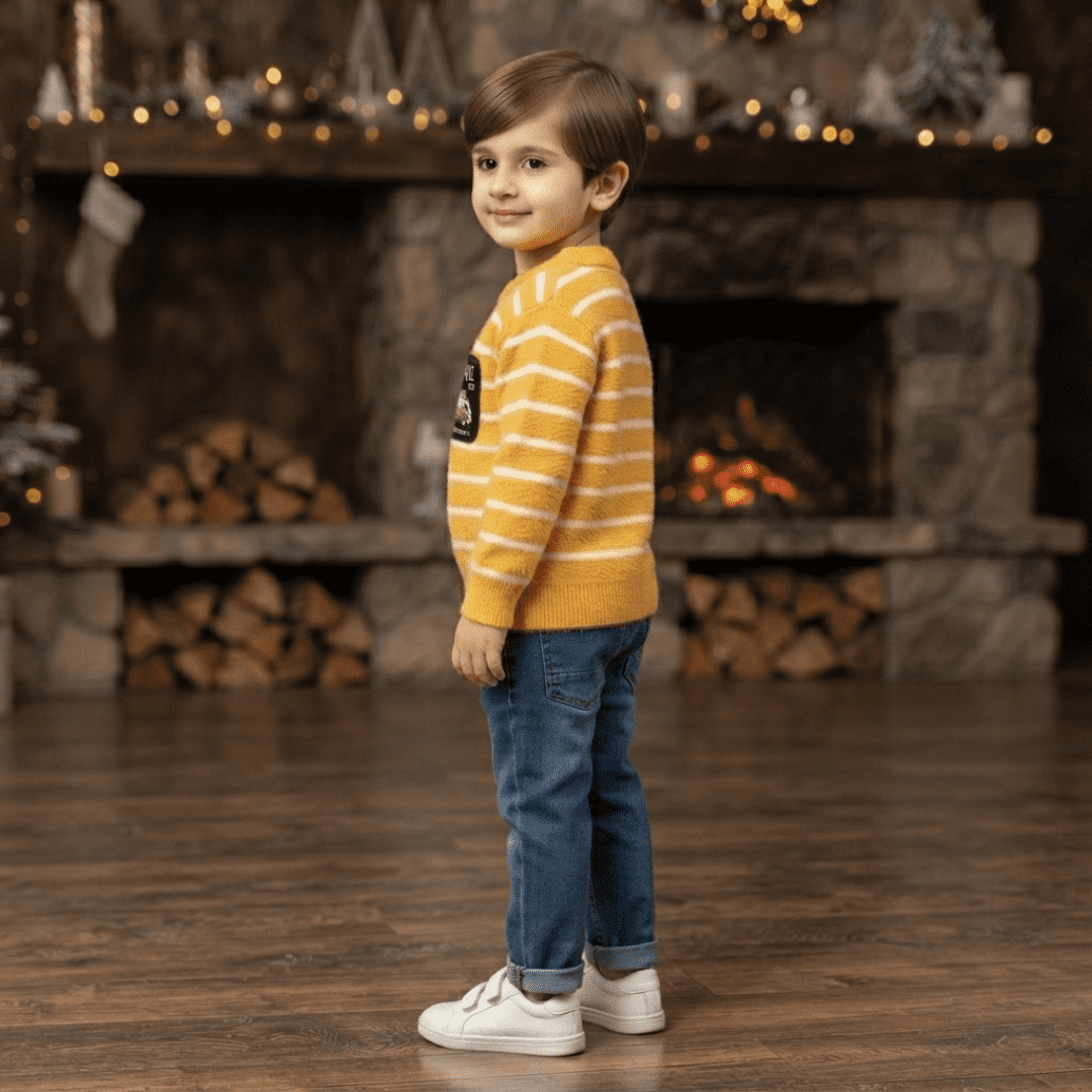 Mustard Yellow Striped Sweater for Boys