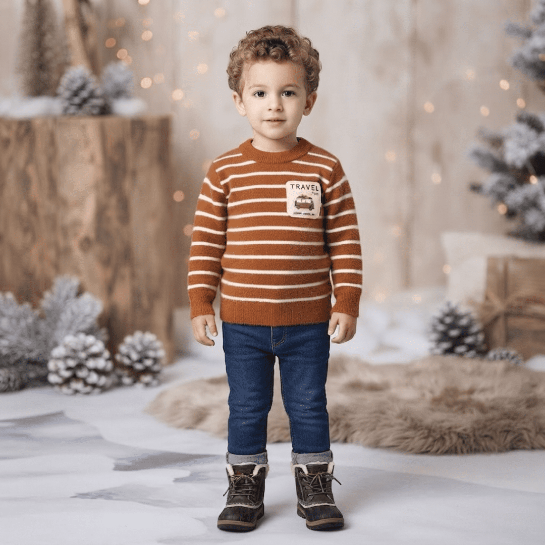 Brown Striped Winter Sweater for Boys