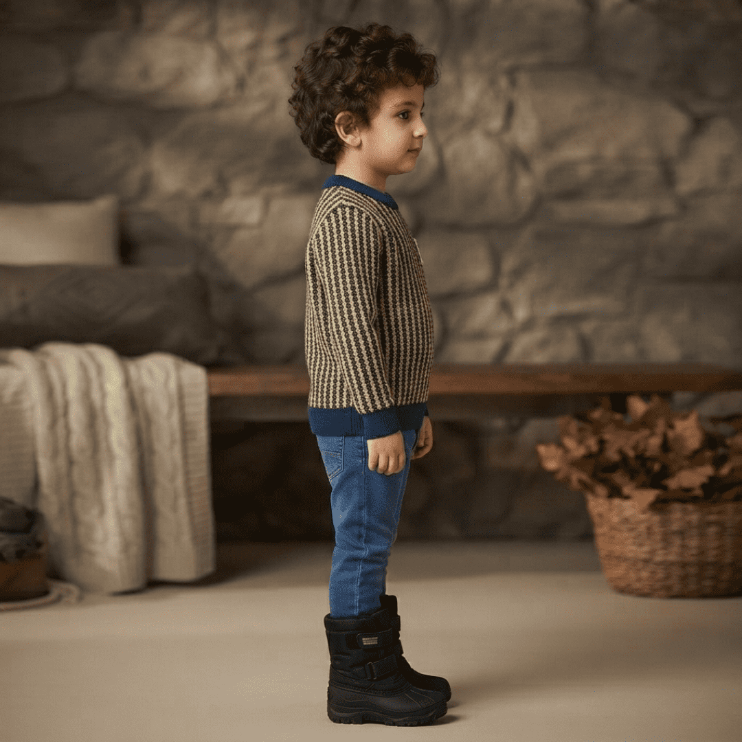Olive Green & Navy Blue Striped Knit Sweater for Boys