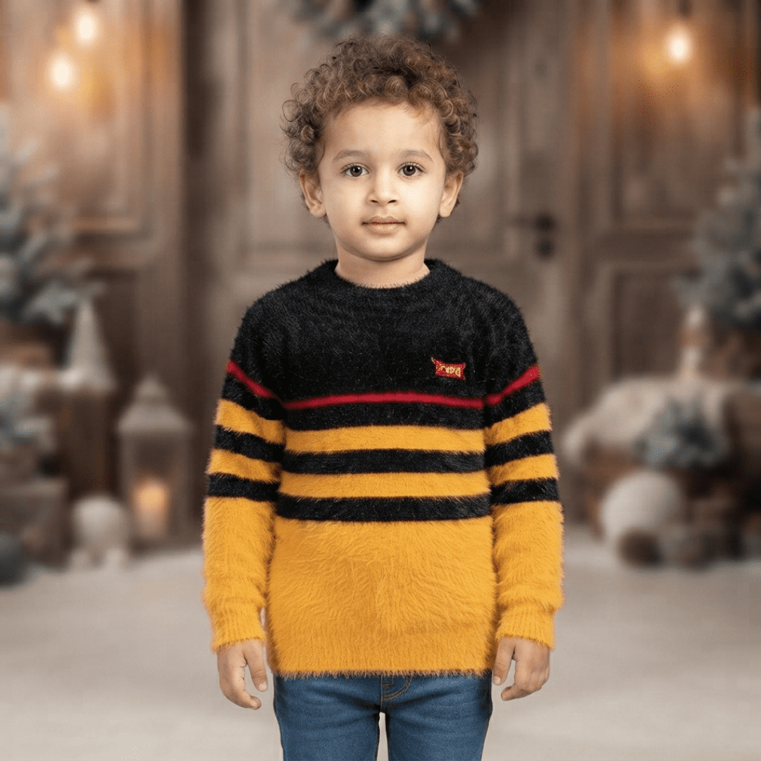 Black & Mustard Yellow Striped Winter Sweater for Boys