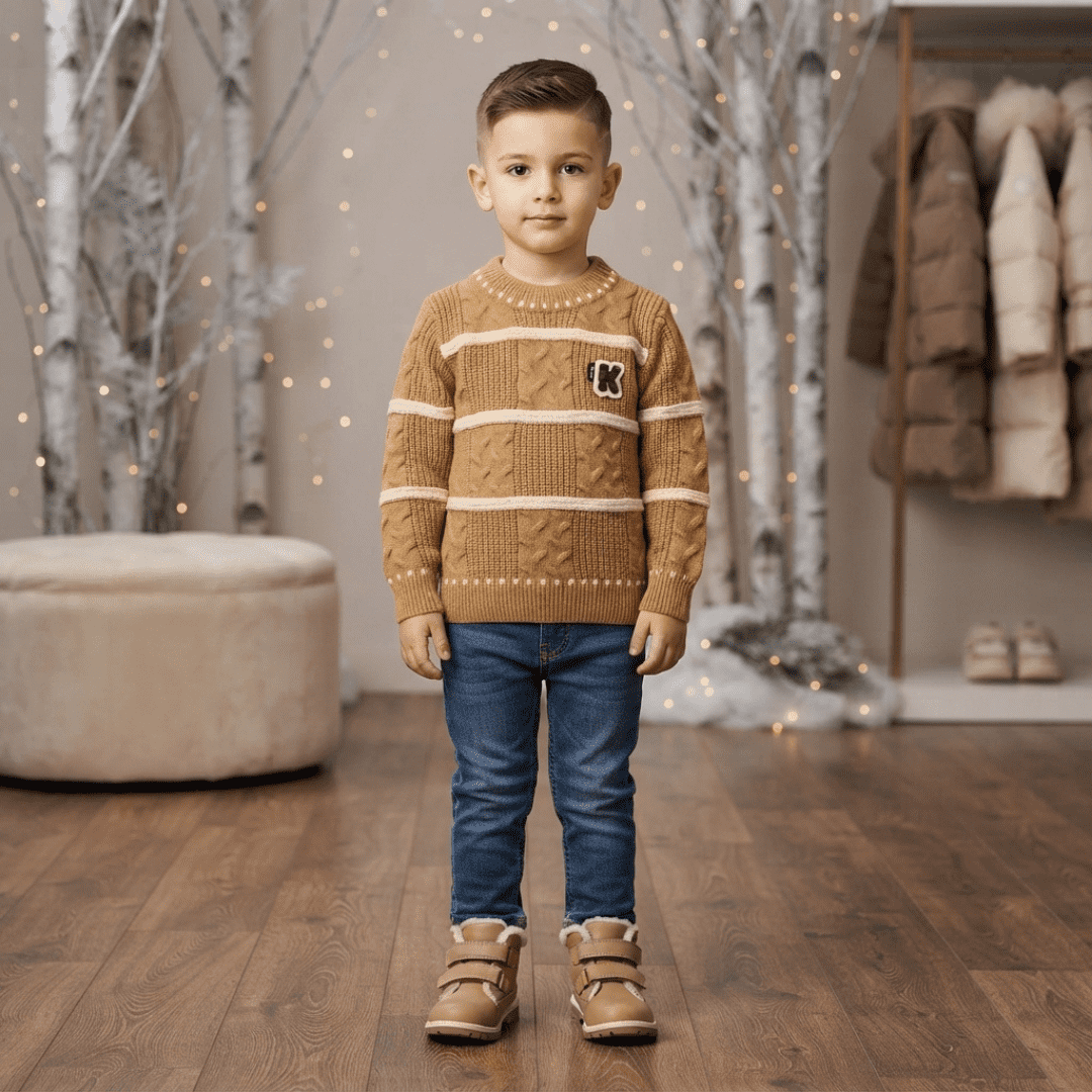 Camel Brown Cable Knit Sweater for Boys