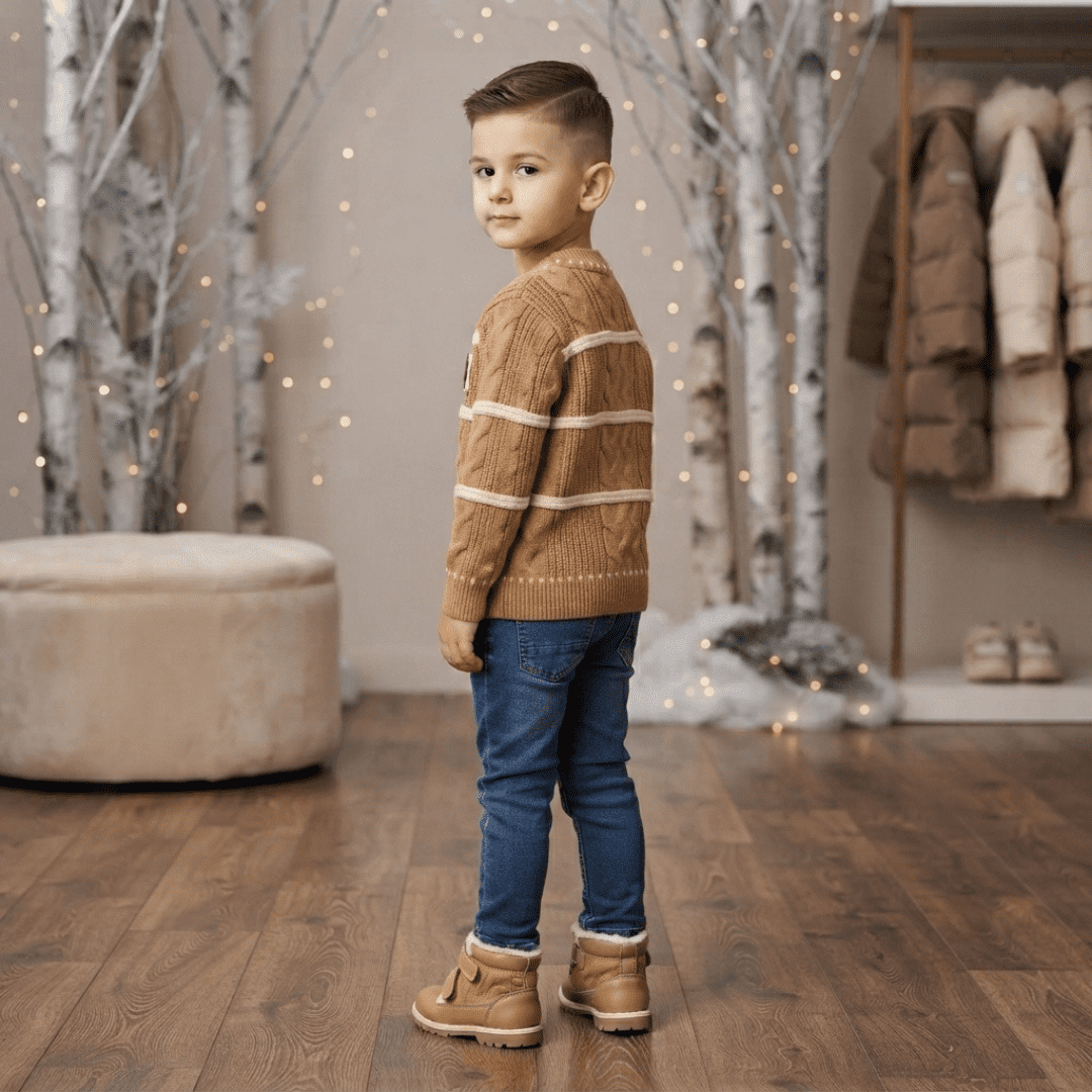 Camel Brown Cable Knit Sweater for Boys