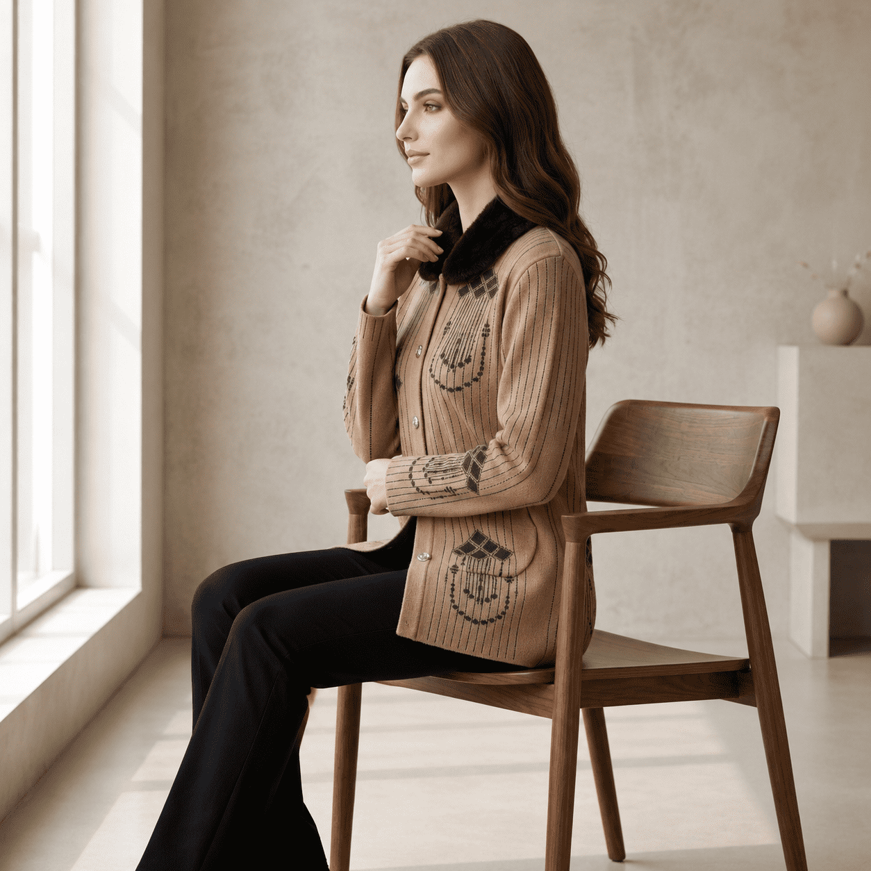 Women’s Elegant Winter Jersey Full Sleeve Button Front Warm Casual Fashion Wear