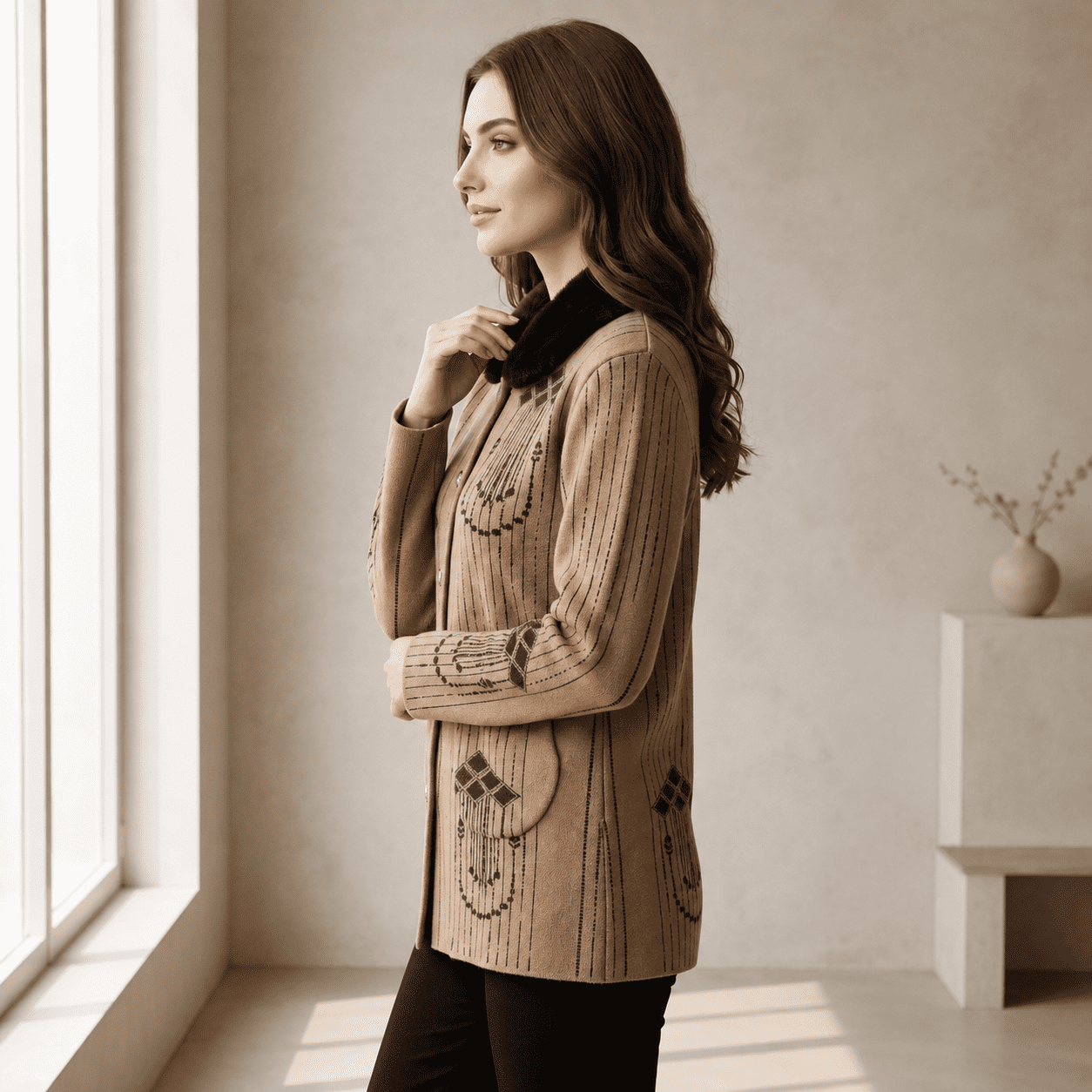 Women’s Elegant Winter Jersey Full Sleeve Button Front Warm Casual Fashion Wear