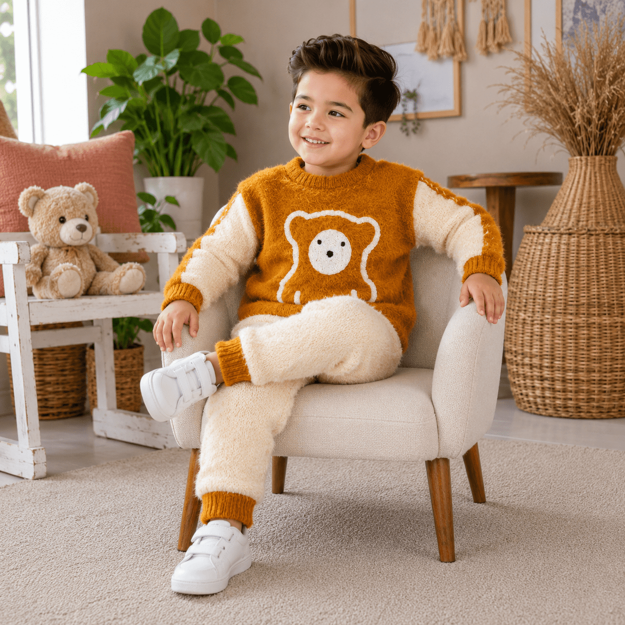 Cute Boys Winter Teddy Bear Knitwear Set