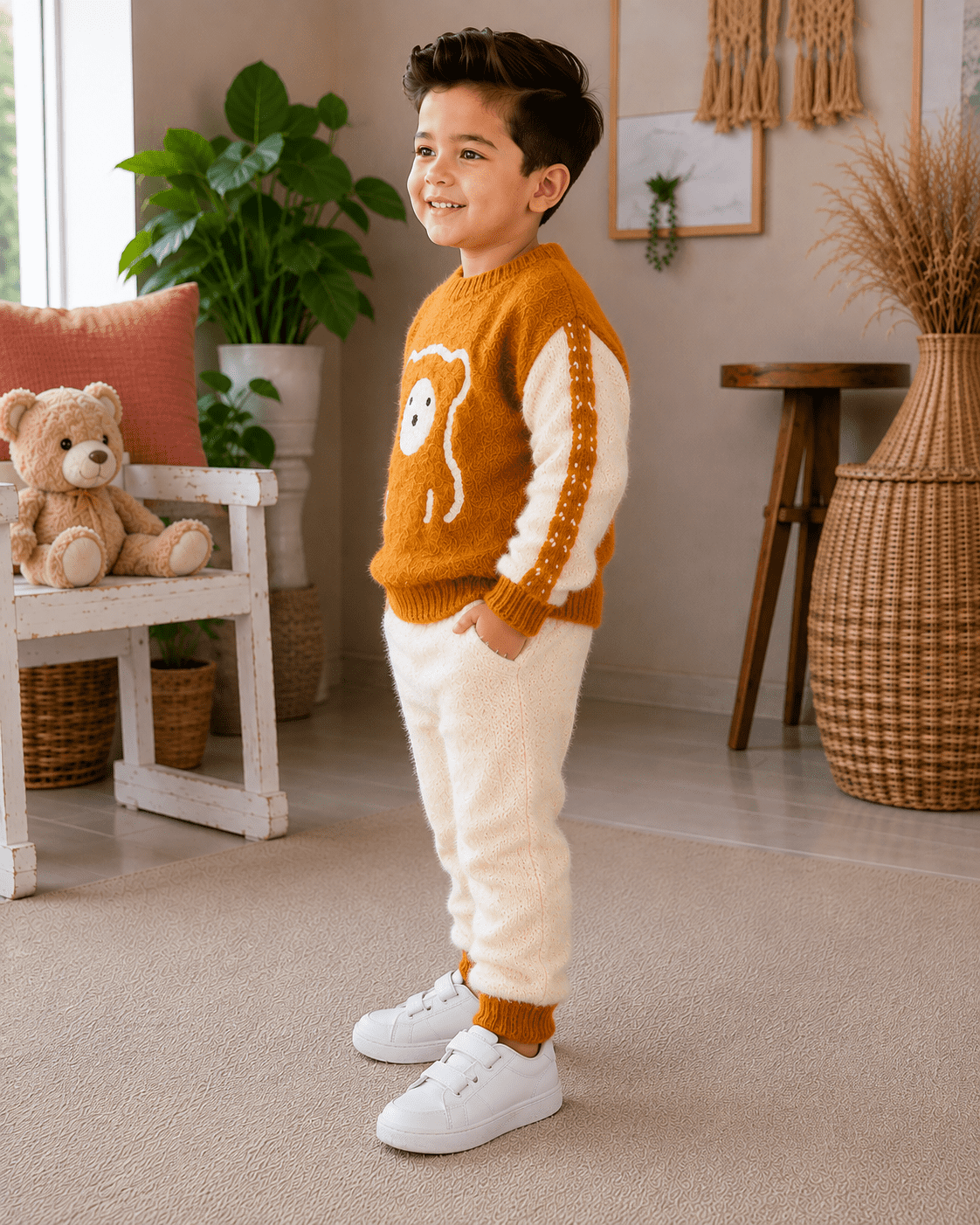 Cute Boys Winter Teddy Bear Knitwear Set